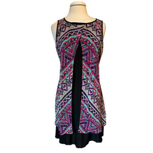 Women's 10 Colorful Aztec Sheer Open Overlay Flowy Sleeveless Dress 10 Art